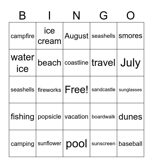 Summer Bingo Card