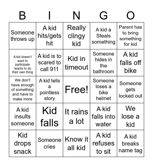 Safety town #2 Bingo Card