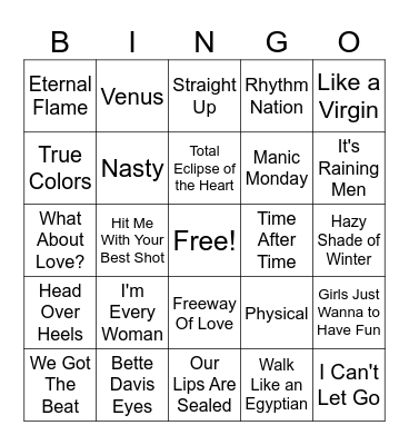 Ladies of the 80s Bingo Card