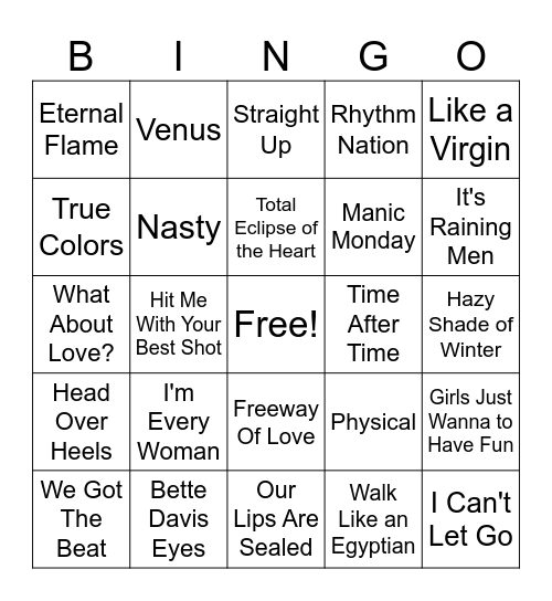 Ladies of the 80s Bingo Card