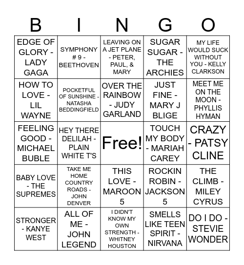 MUSIC Bingo Card