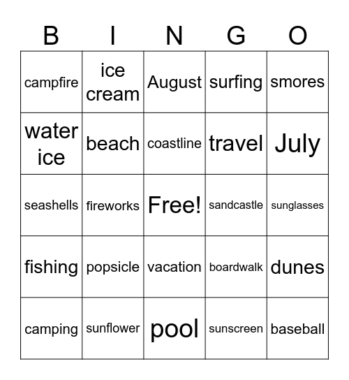 Summer Bingo Card