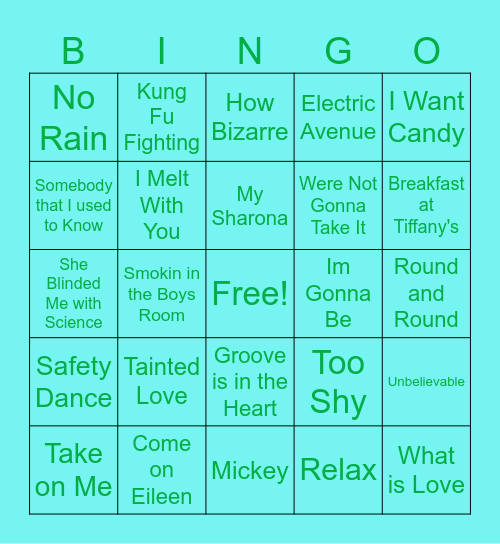 One Hit Wonders Bingo Card