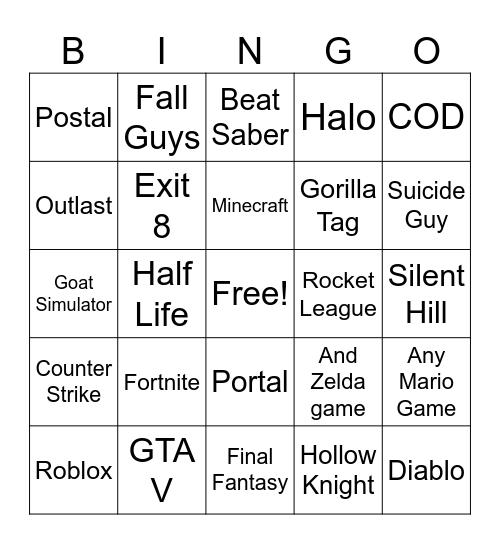 Game Bingo Card