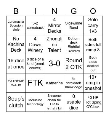 AstraNox Tournament Bingo List Bingo Card