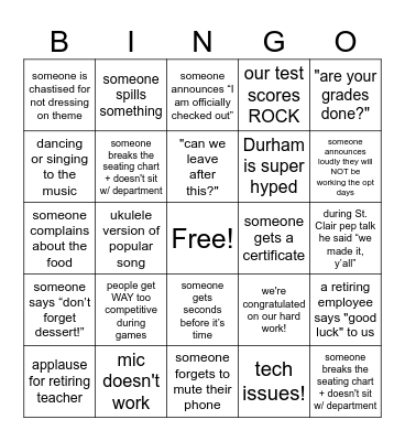 End of School Lunch Bingo Card