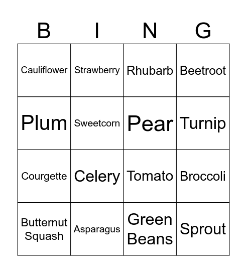 Seasonality Bingo Card