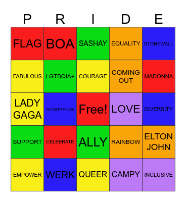 PRIDE BINGO Card