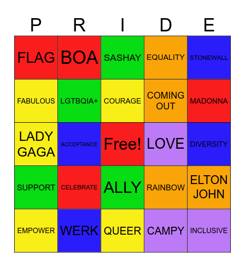PRIDE BINGO Card