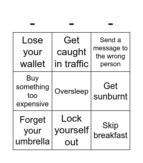 Regret Bingo Card
