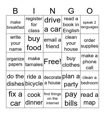 Can you______? Bingo Card