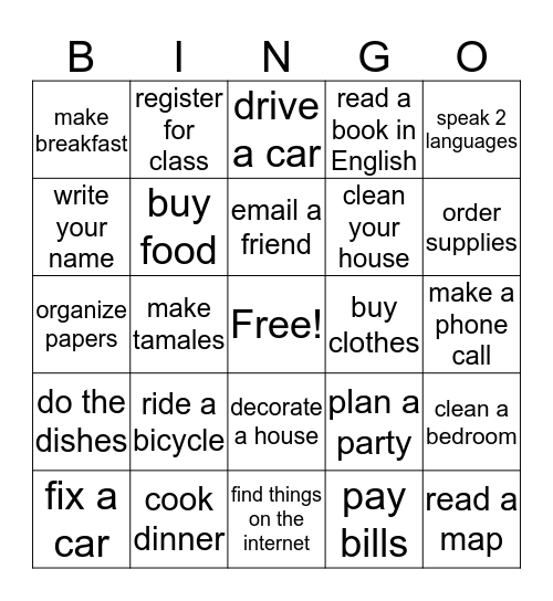 Can you______? Bingo Card