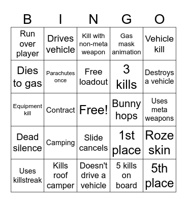 Warzone spectate bingo Card
