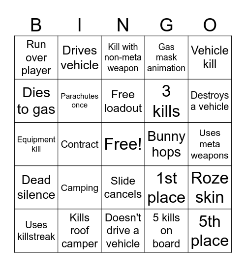 Warzone spectate bingo Card