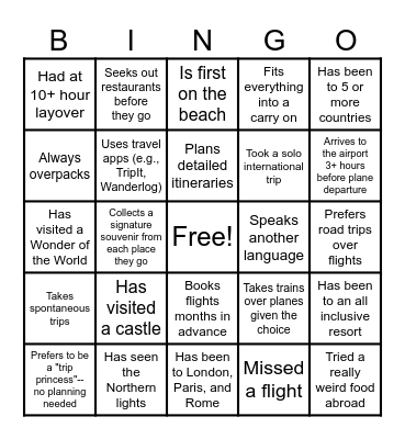 Travel Connections Bingo! Bingo Card