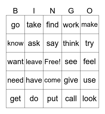 Verb Bingo Card