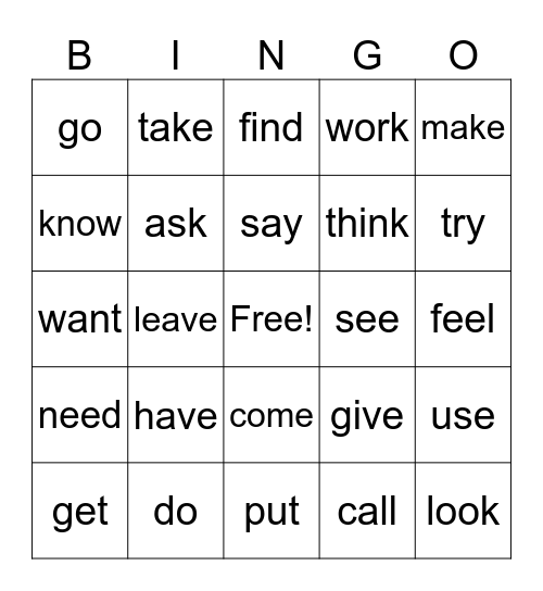 Verb Bingo Card