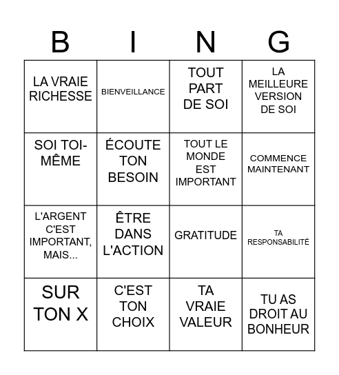 LE MOTIVATEUR Bingo Card