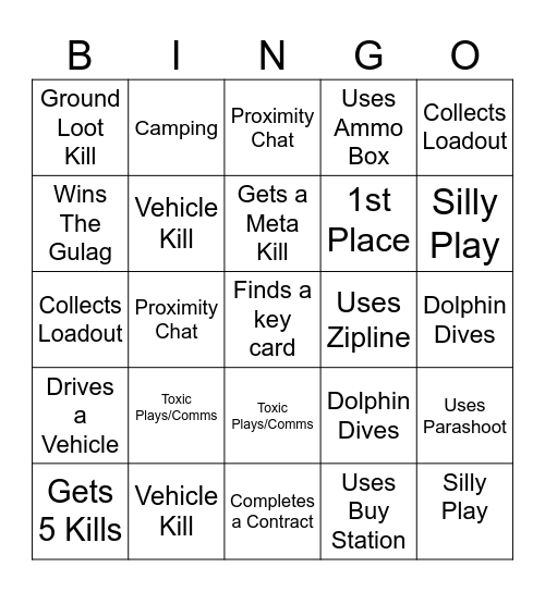 DENY'S WARZONE BINGO Card