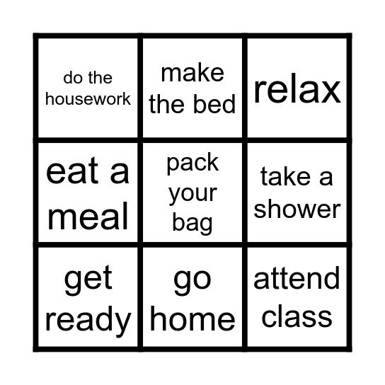 Daily Living Bingo Card