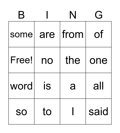 Tricky Words Bingo Card