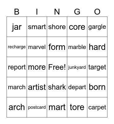 AR - control Bingo Card
