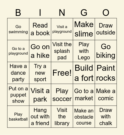 Summer Fun Bingo! Bingo Card