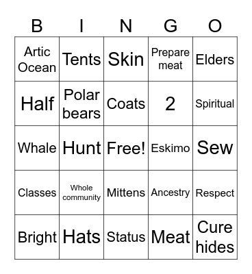 Inuit Bingo Card