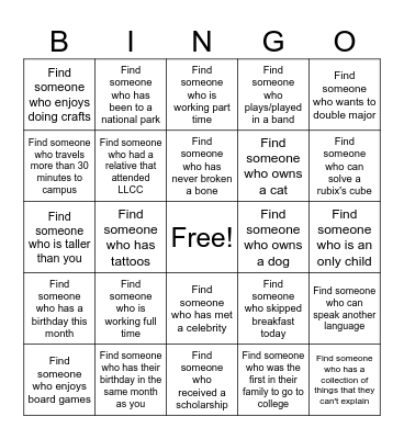 LLCC Public Speaking BINGO Card