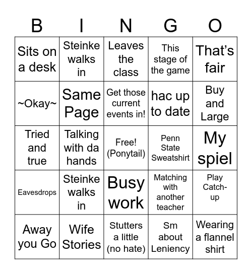 Nelson Bingo Card