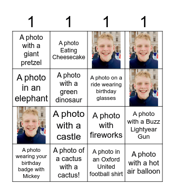 Lewis's Birthday Bingo Card