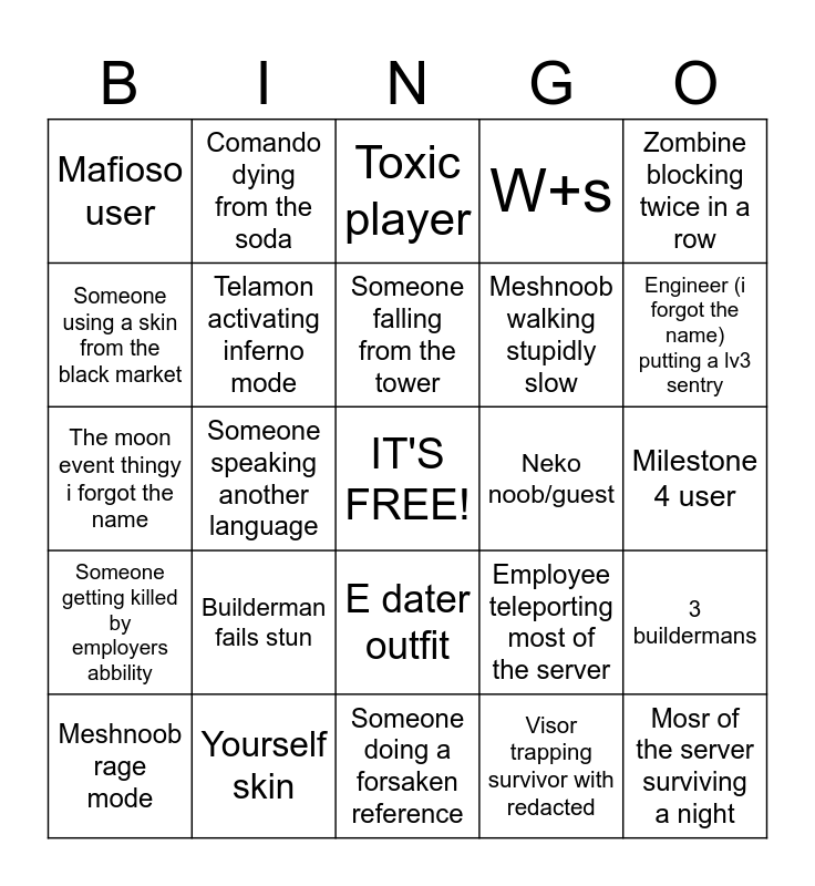 SaaS robloxia corruption bingo card Bingo Card