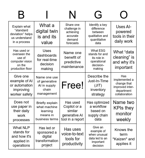 WD Ice Breaker Bingo Card