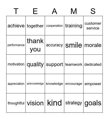 Team Work Bingo Card