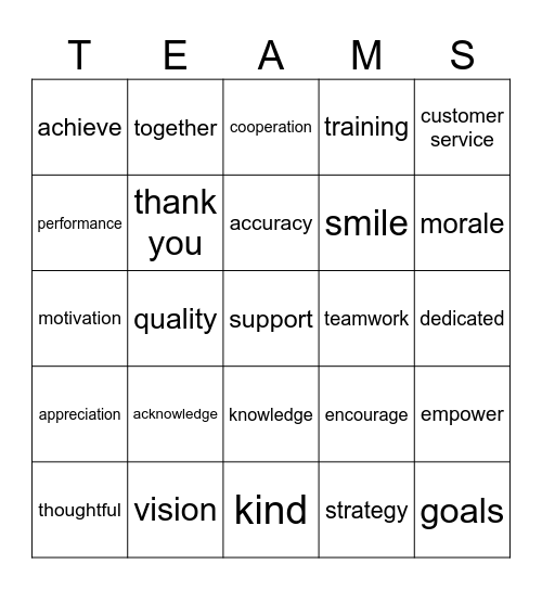Team Work Bingo Card