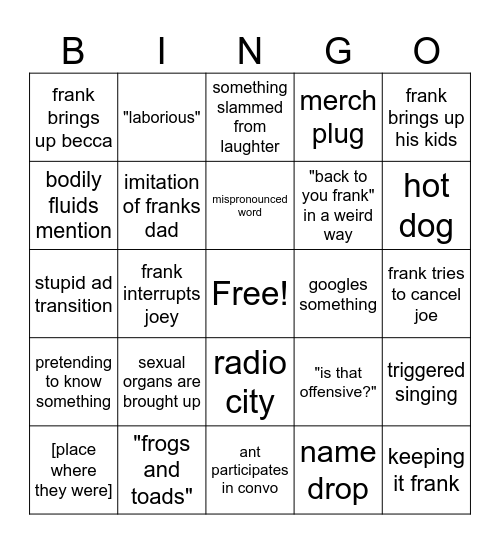 basement yard bingo Card