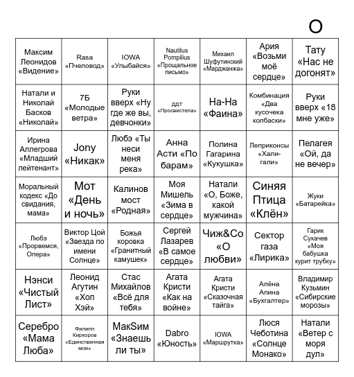 МУЗЛОТО Bingo Card