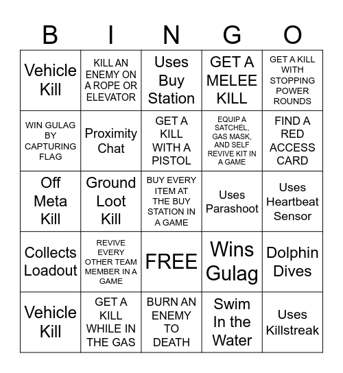 WARZONE BINGO Card