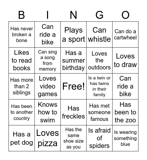 Mariposa Human Bingo Card