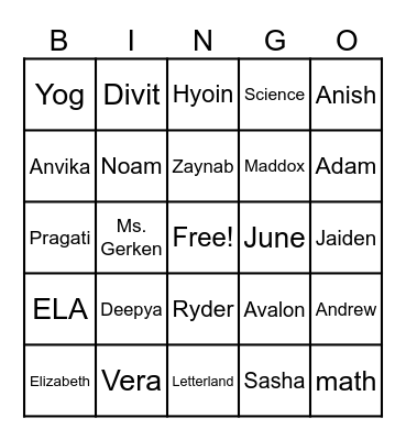 Ms. Gerken's 2nd Grade Bingo Card