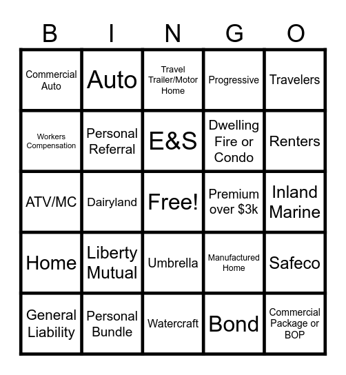 Workers Compensation Bingo Card