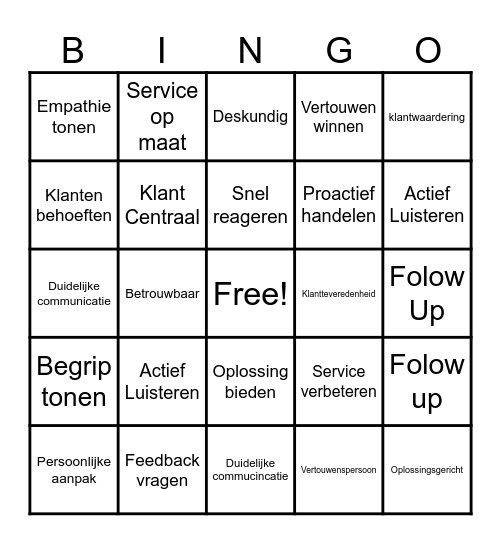 Customer Centricity Bingo Card