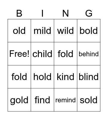 Kind Old Words Bingo Card