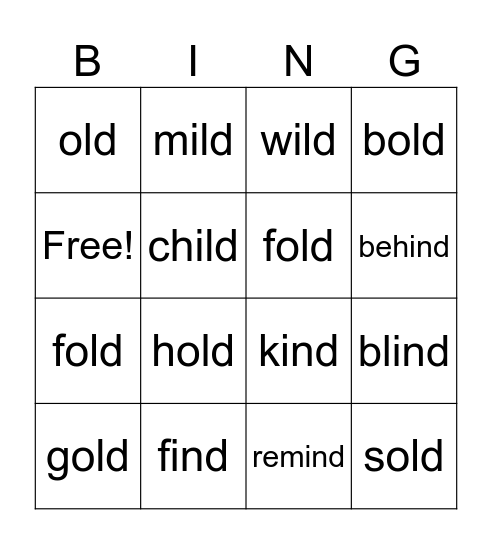 Kind Old Words Bingo Card