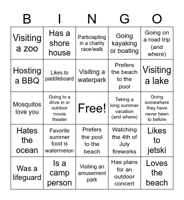 NY HC Summer Bingo Card