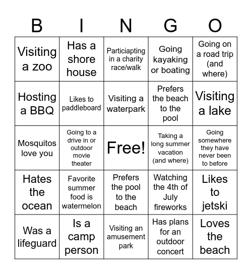 NY HC Summer Bingo Card