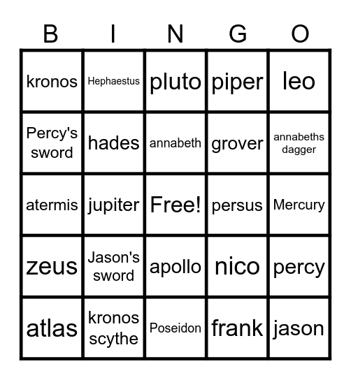 percy jackson Bingo Card