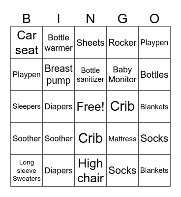 Baby Gifts Bingo Card