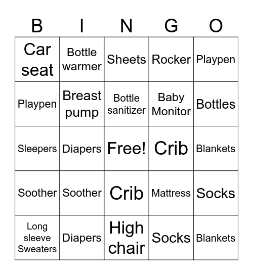 Baby Gifts Bingo Card