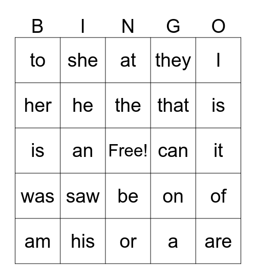 Sight Word 10-20 Bingo Card